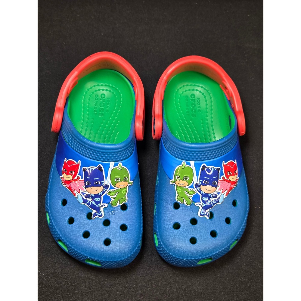 Crocs Kids Fun Lab PJ Masks Clogs Blue Green Red‎ Size C9 Catboy Owlette Gekko